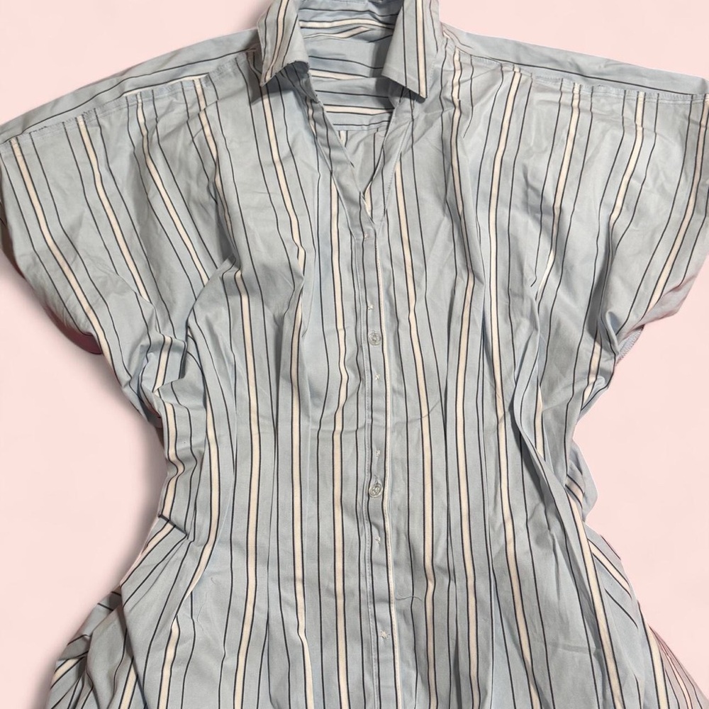Ava & Viv Blue Striped Button-Up Dress
